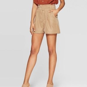 Khaki Paperbag Waist Shorts